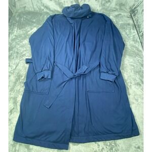 Dude Robe Bath Robe Blue 2XL 3X Cotton Blend Hooded Belt Terry Cloth Long Sleeve